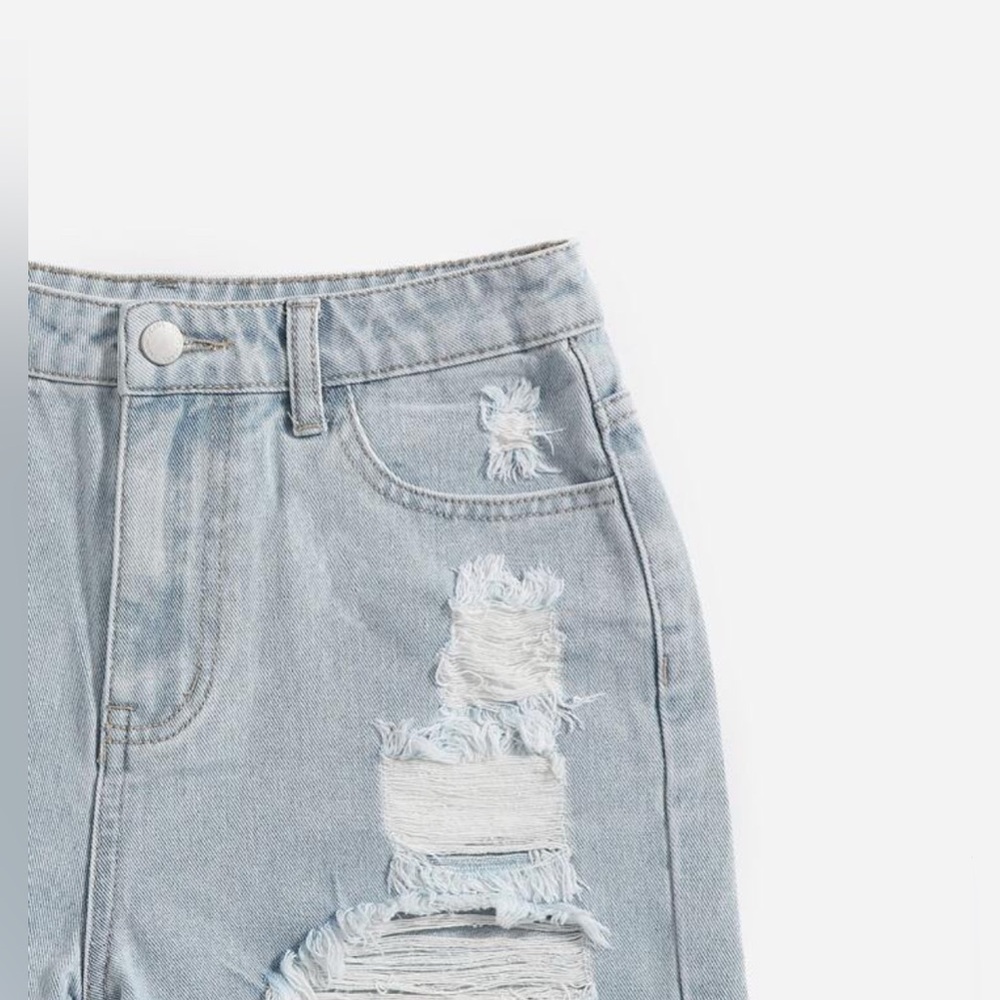 ❥𝗦𝗛𝗘𝗜𝗡: Teen Girls Ripped Raw Hem Denim Shorts - Picture 2 of 7